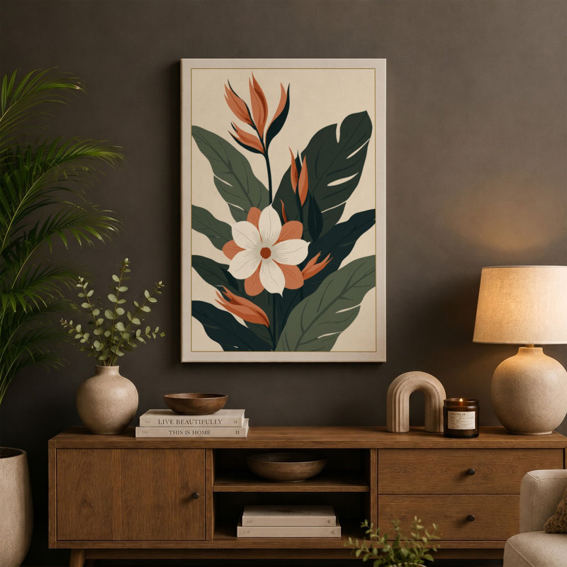Flowering Study Botanical - Wrapped Canvas, 30x20 - 76.2 x 50.8 cm, Ochre Border
