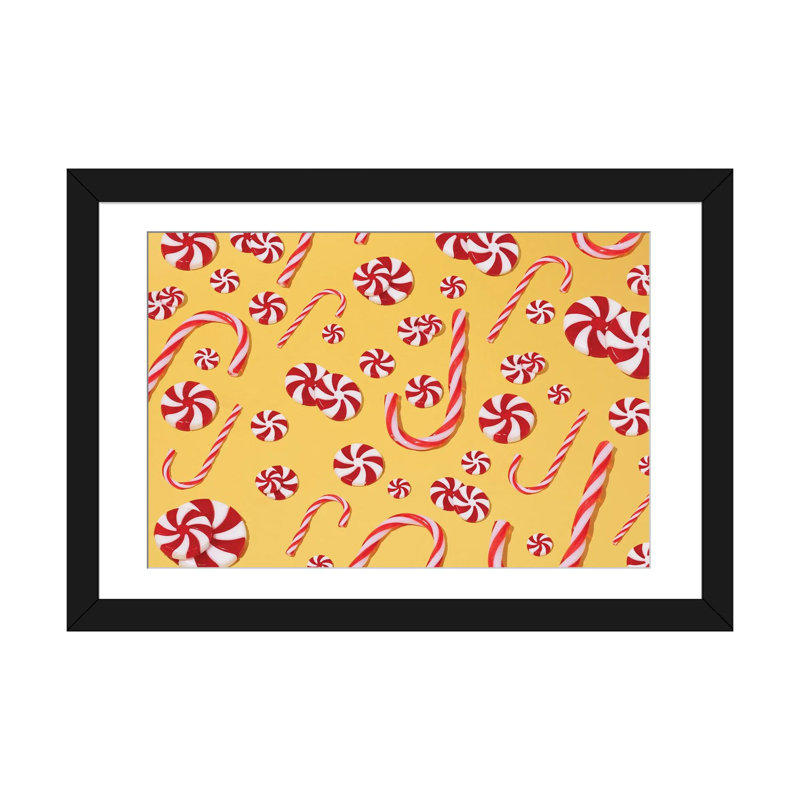 Motif de canne de bonbon - reproduction d'art mural - papier d'art encadré, H 16 po x l 24 po, Noir