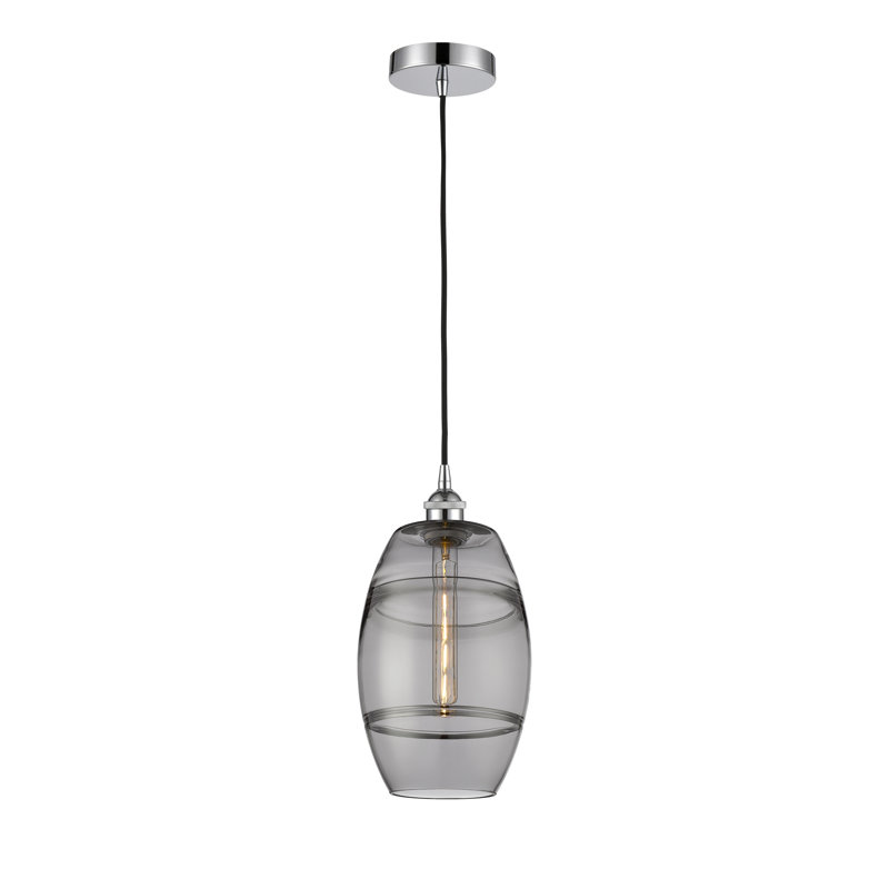 Mini-luminaire suspendu 1 lumière Edison Bettylou-616-G557, H 9,88 po x l 8 po x P 8 po, Gris fumée clair, Chrome poli