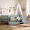Lit pour enfant de style maison de campagne avec tablettes intégrées et tiroirs de rangement