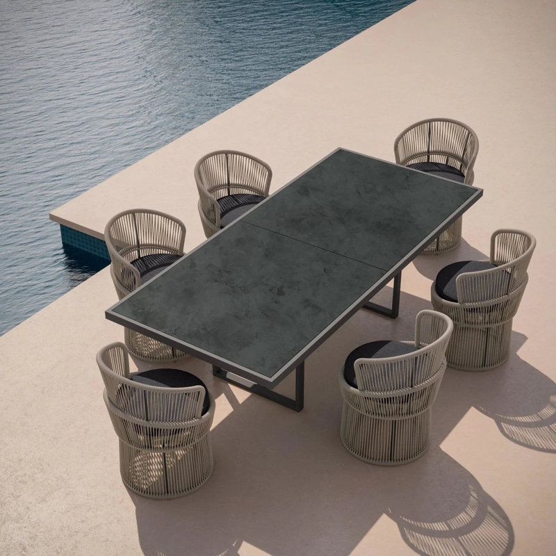 Pavia 96" Dining Table Dekton Top, Charcoal, Micron