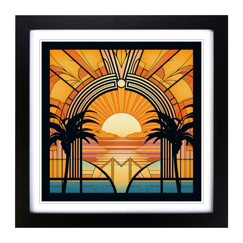 Sunrise Art Deco No.12 - Framed Print, Black