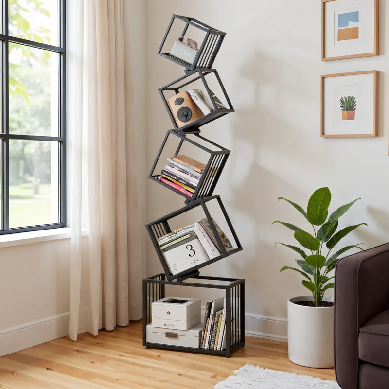 Bibliothèque à 5 niveaux, avec une conception sur pied et une structure compacte, un grand rangement et une fabrication robuste, un style fonctionnel moderne