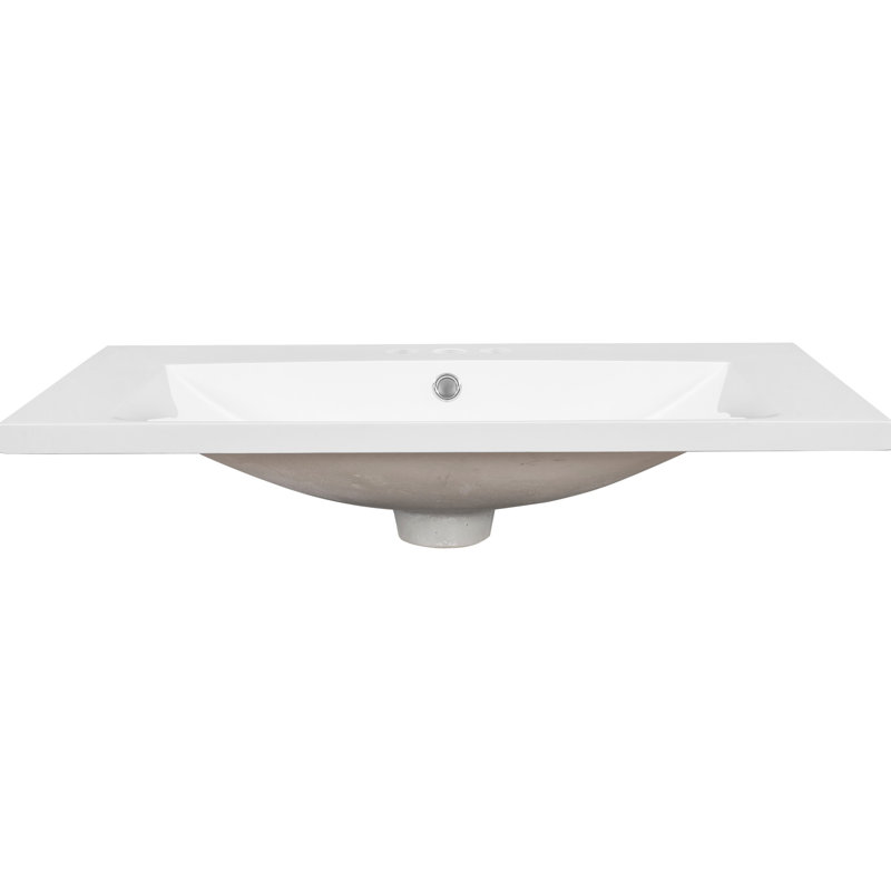 Comptoir de meuble-lavabo en céramique blanc, 30 po x 18 po, montage sur robinet 4 po, dessus sans dosseret, 6,74 po, 3 trous, lavabo inclus