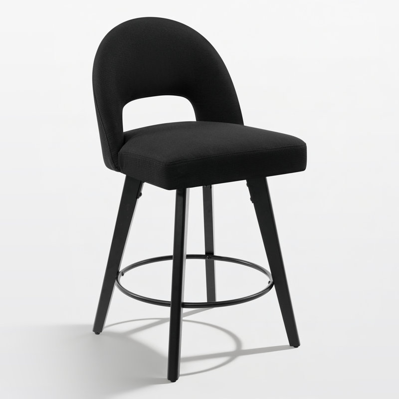 Tabouret de bar et de comptoir pivotant 26 po avec structure en bois massif, Noir