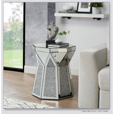 Table basse de style tambour avec incrustation de cristal miroir, mobilier de luxe moderne pour le salon, profil bas de 20 pouces