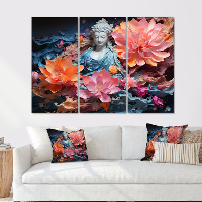Blooming Buddhism Statue - Ensemble d'art mural sur toile bouddhisme