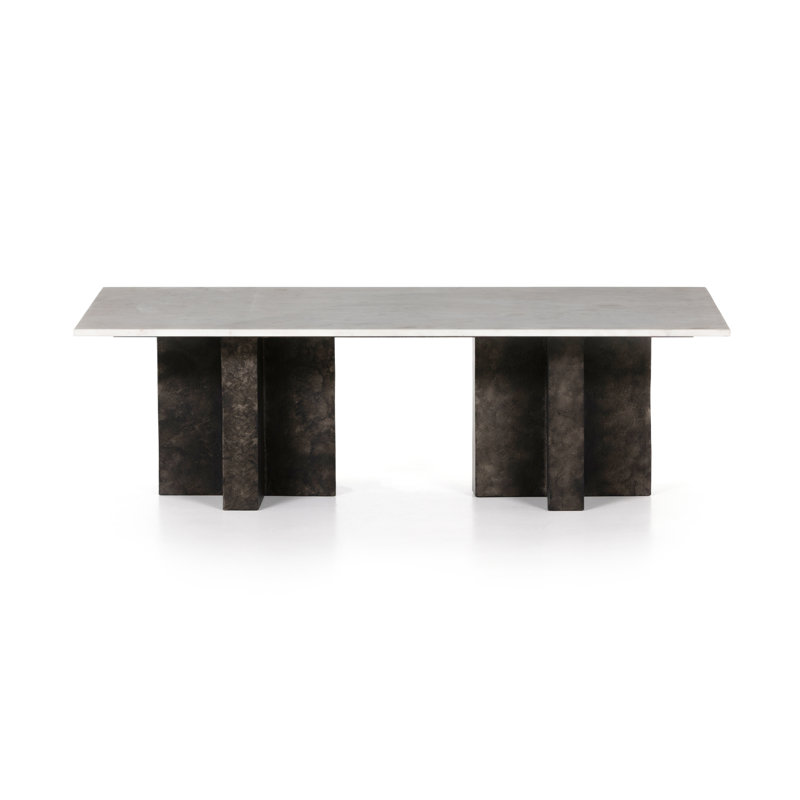 Terrell Marble Coffee Table, Polished White Marble