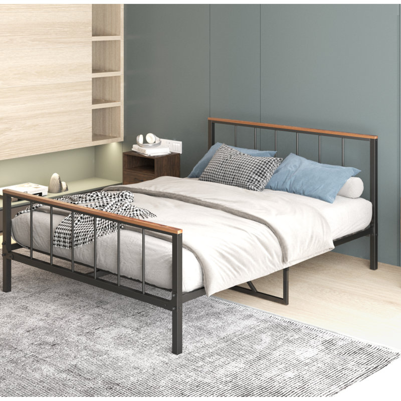 Structure de lit plateforme en métal pleine grandeur avec tête de lit et sommier tapissier non requis pour un repos apaisant, rêve serein nécessaire