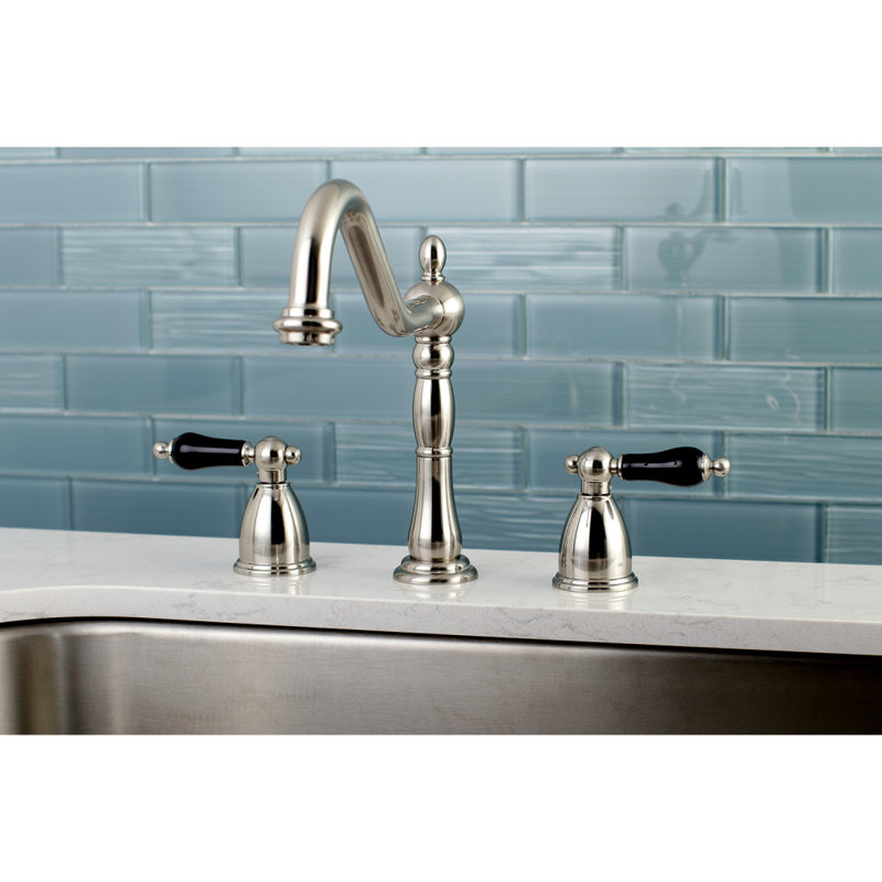 Kingston Brass Duchess Double-Handle Widespread Kitchen Faucet, Brushed Nickel, With Spray