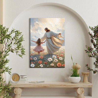 Jésus et la petite fille dansant, art mural sur toile, Jésus avec enfants, décoration moderne, soleil chaud, affiches, images de la bible religieuse, reproduction d'art encadrée