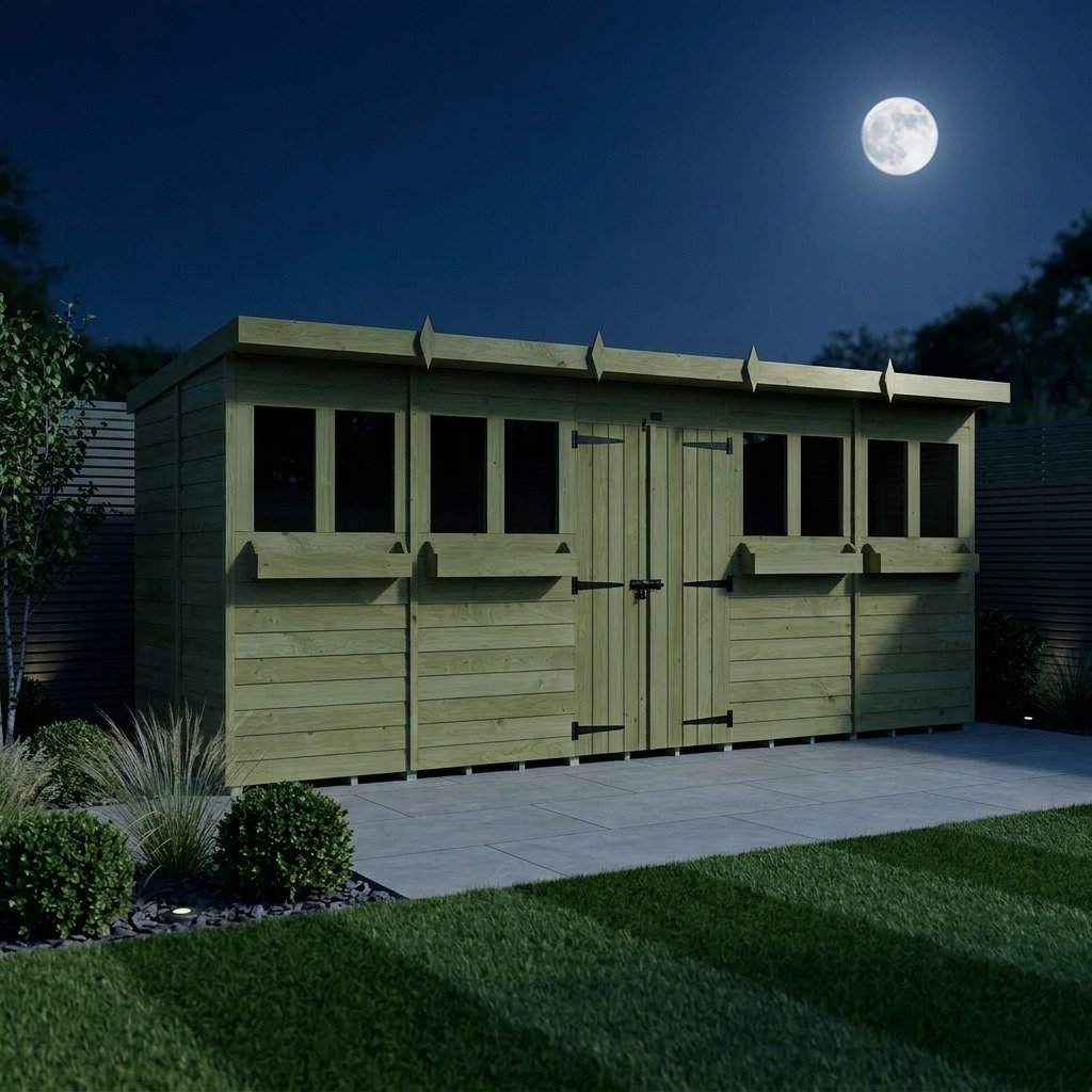 Total Sheds 20ft x 7ft Pent Summer Shed - Toughened Glass External Planters - Pressure Treated Timber - UK Manufactured