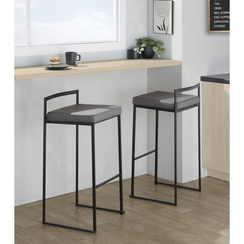 Tabouret de bar et de comptoir Ernestine, Noir, Similicuir gris, Tabouret de bar (siège d'une hauteur de 31 po)