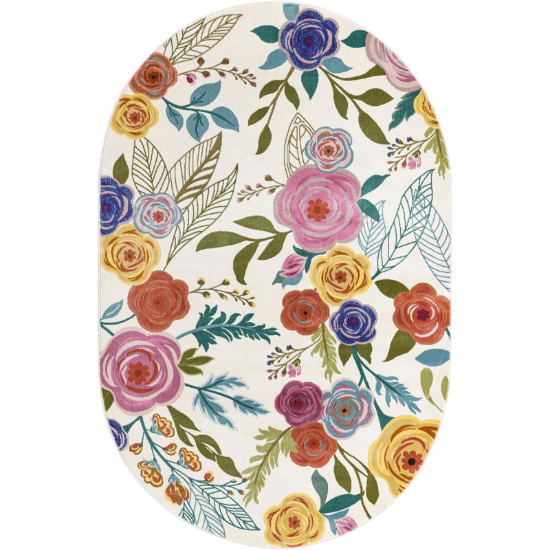 Tapis ivoire à motif floral Daignault, Ovale 7 pi 10 po x 10 pi