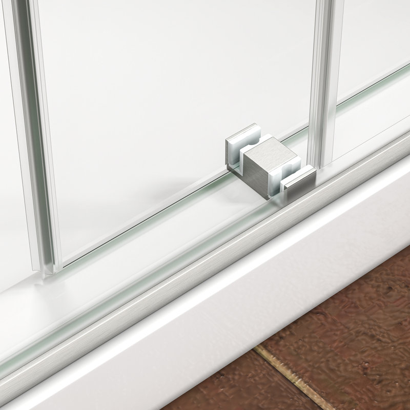 55-60"w X 76"h Frameless Double Sliding Brushed Nickel Shower Door With Adjustable Soft Closing Function, 5/16" (8mm) Sgcc Tempered Clear Glass, Nano Easy Cleaning & Self-adhesive Explosion-proof Membrane
