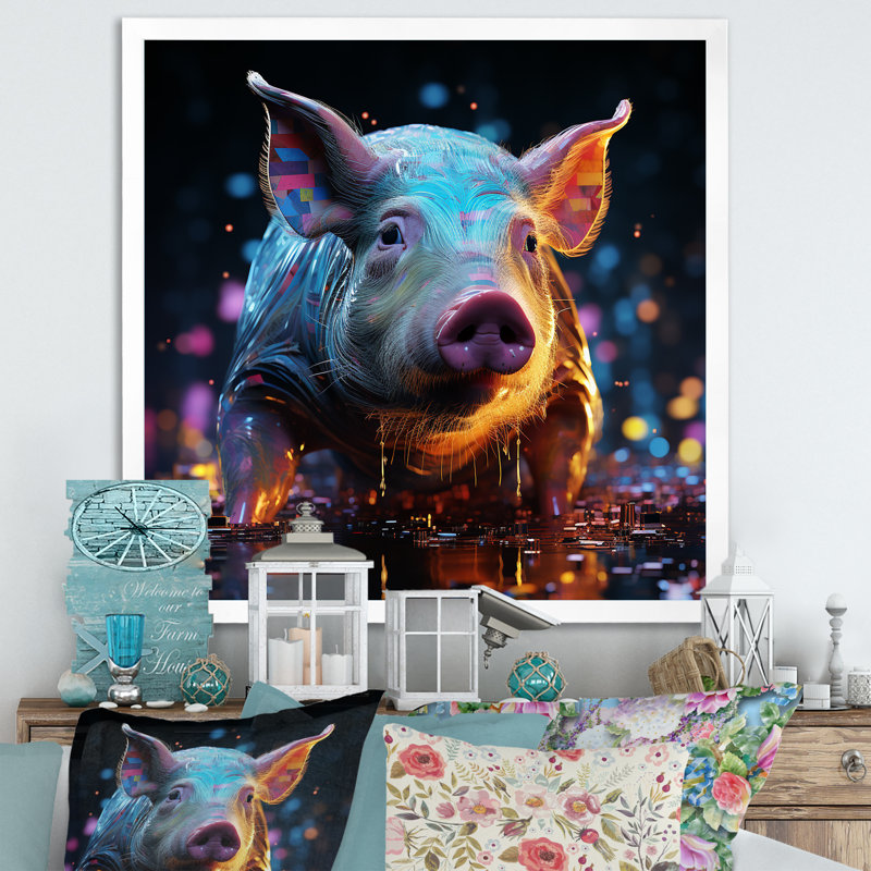 «Digital Delight Night Hog», reproduction d'art sur toile, Cadre simple blanc, H 24 po x l 24 po x P 1 po