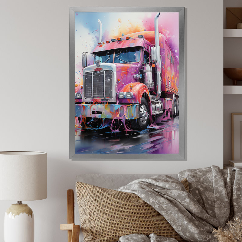 «Pink Semi Truck Showstopper», reproduction sur toile, H 32 po x l 24 po x P 1 po, Cadre photo argenté