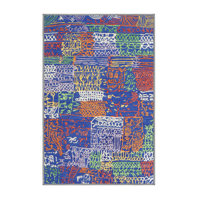 Tapis bleu/orange/vert zone contemporaine