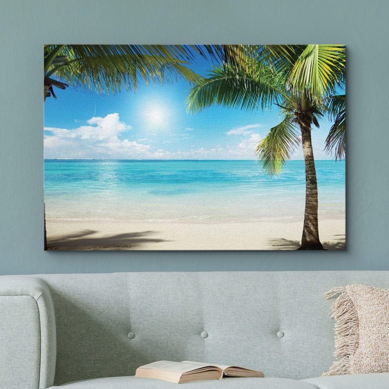 «Coastal Beach Tropical Blue Waters» par Palms, art sur toile, Toile tendue, H 12 po x l 18 po