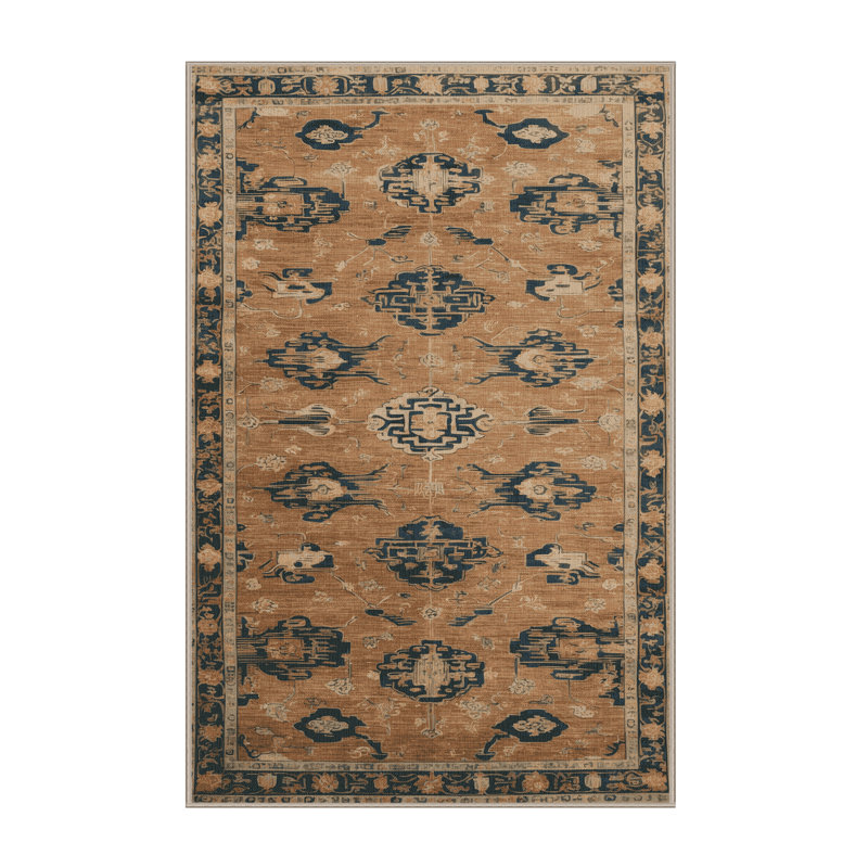 Machine Washable Art Deco Brown Area Rug, Rectangle 3' x 5'