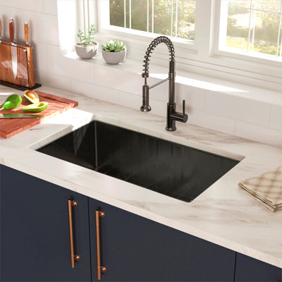 30"X18"X10" Gunmetal Black Undermount  Kitchen Sink 16 Gauge Single Bowl With Drain Assembly