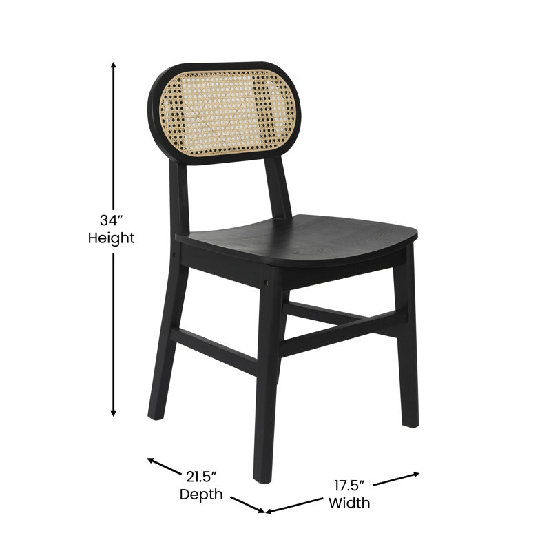 Aayah Commercial Cane Rattan Event Chair with Wood Back and Seat, Black