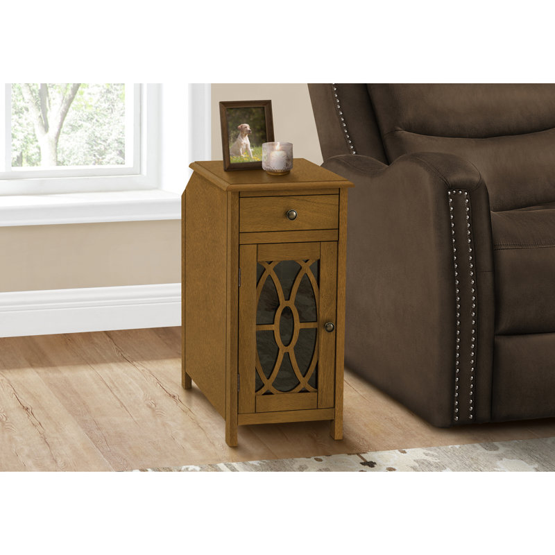 Table d'appoint de salon étroite, couleur taupe, 24,2 po Grande table d'appoint traditionnelle en placage brun, l 22,27 po x H, pratique