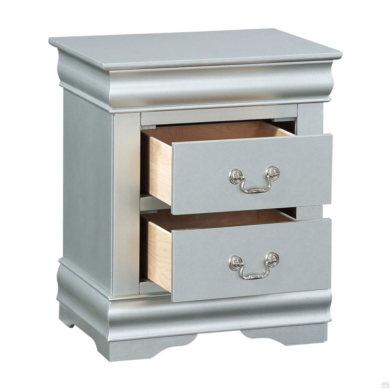Table de chevet 2 tiroirs Platinum, Argent