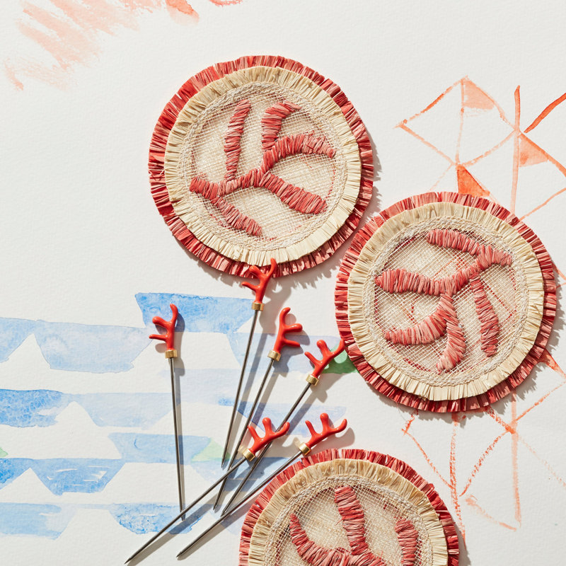 Bee Straw Coasters, Coral