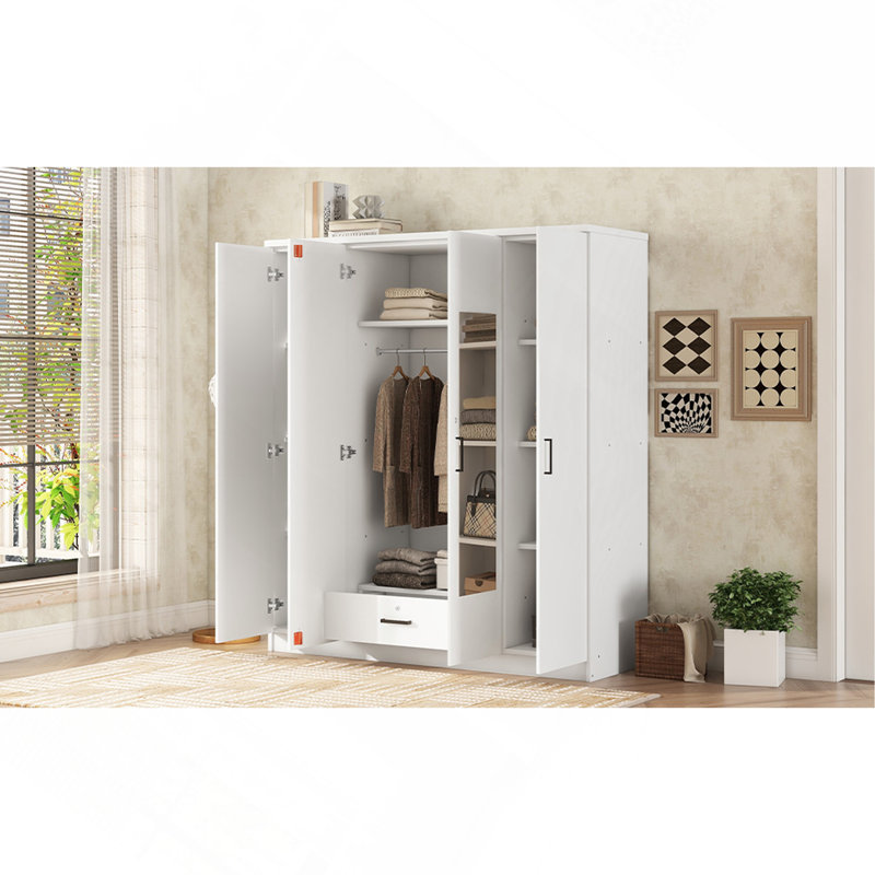 Armoire à miroir 4 portes avec tablettes, Blanc
