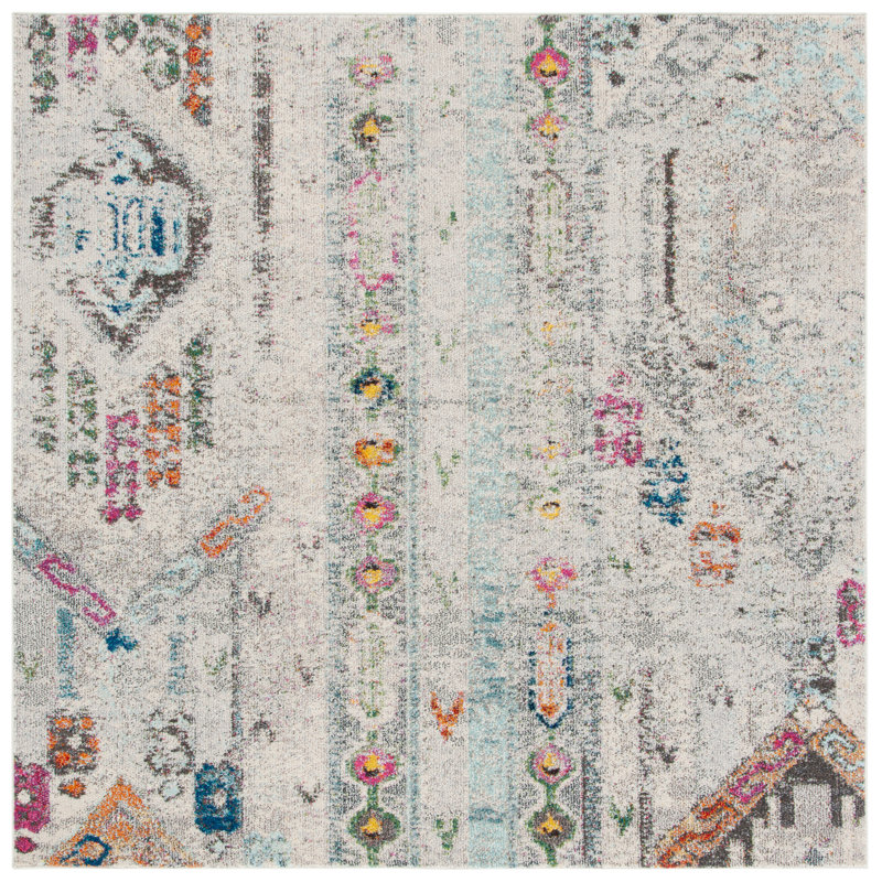 Felty Ikat Gray/Blue Area Rug, Square 6'7"
