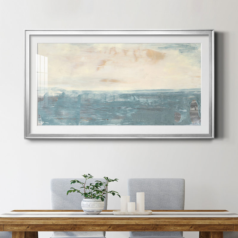 Peace and Calm III - Peinture encadrée, Impression encadrée avec passe-partout, H 14,5 po x l 26,5 po, Argent argent