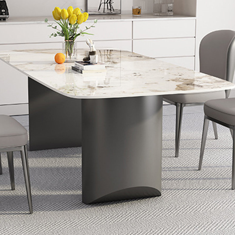 Italian style simple rectangular dining table sets, Light Gray/Dark Gray, 29.5"H x 70.9"L x 35.4"W