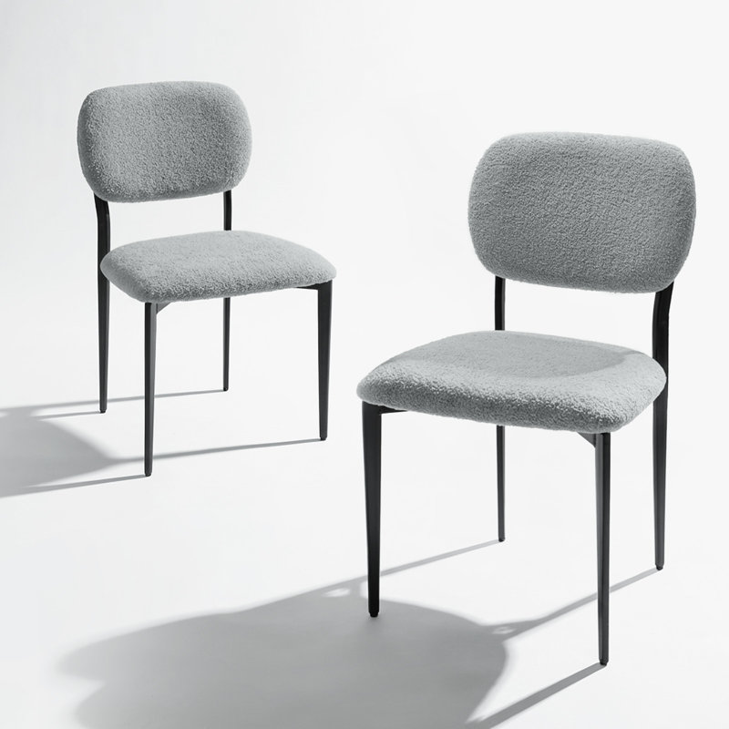 Sherpa Fabric Upholstered Dining Chair, Side Chair With Backrest For Dining Room,Kitchen,Living Room,Light Gray, Gray