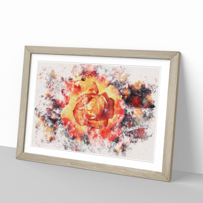 Orange Rose Flower - Picture Frame Painting, 48cm H x 65cm W x 2cm D, Oak Framed