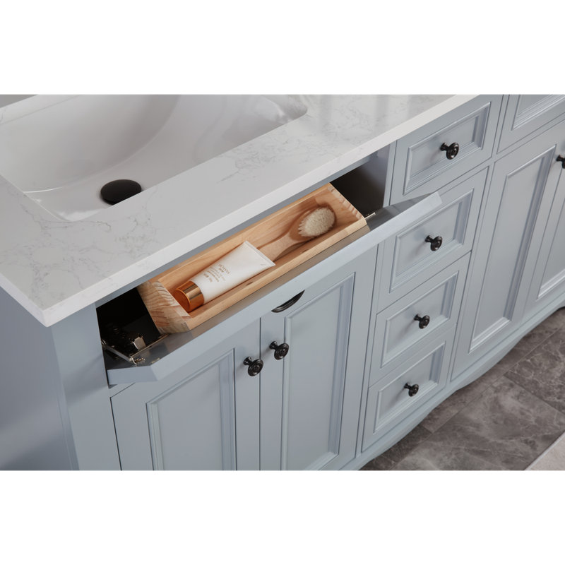60" Solid Wood Sink Vanity  With 1' Artificial Stone Top, Cadet