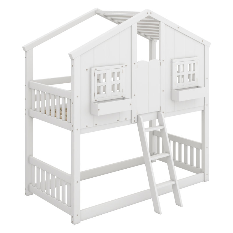 Aleks Kids Twin Over Twin Bunk Bed, White