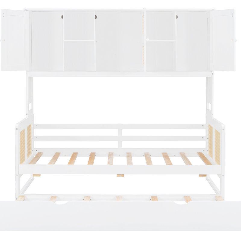 Lit de jour simple en bois avec couchette, armoire et tablette, blanc et tablette de qualité stable, Lit simple, Blanc