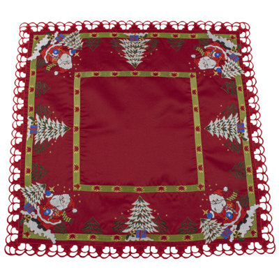 Joswick Santa Claus Christmas Trees Red Table Topper (33" Square)
