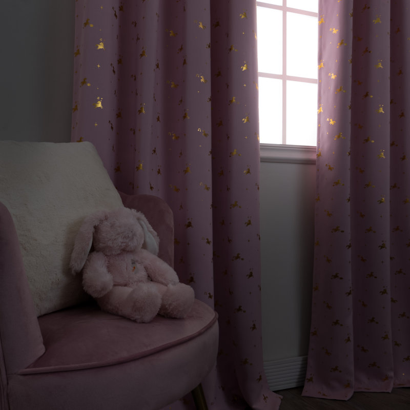 Golden Enchanted Unicorn Polyester Blackout Curtain Pair, Light Pink, 52" W x 84" L