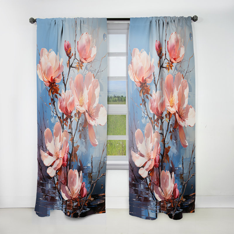Khaleesah Magnolias Representation Multicolored Acrylic I - Magnolias Velvet Curtain - 1 Panel, 52" W x 90" L