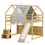 Lit mezzanine peu encombrant avec structure en forme de maison et tente-824370818