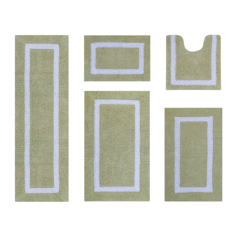 Sage and White Cotton Tufted Reversible Bath Rug Set