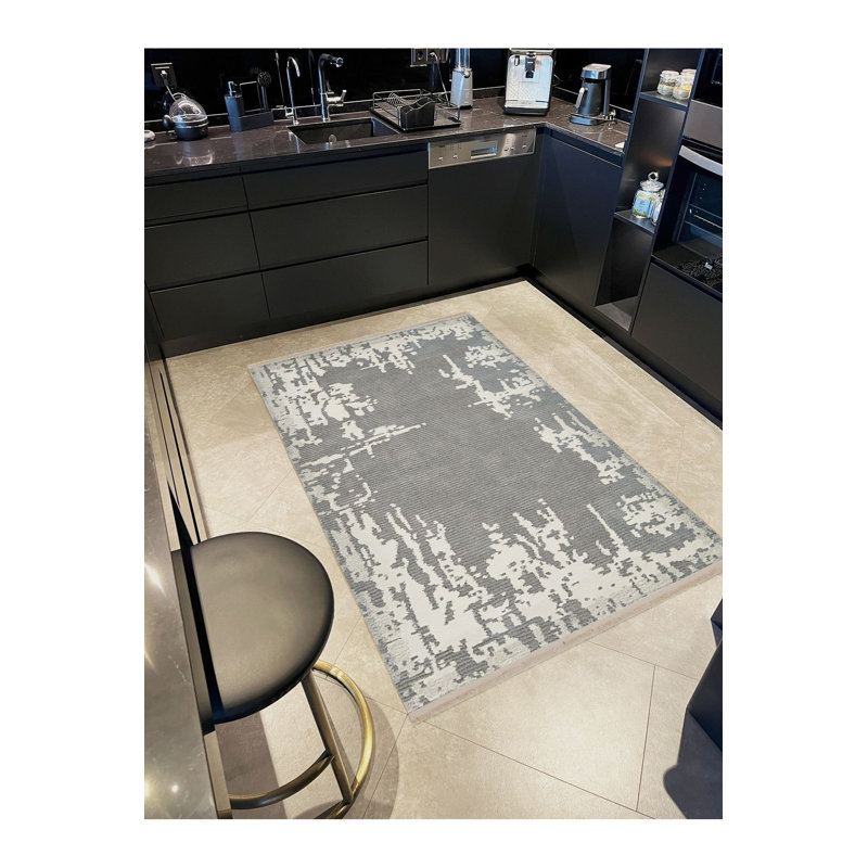 Tapis décoratif moderne abstrait gris lavable à la machine, Sous-tapis rectangulaire de 3 pi 3 po x 4 pi 11 po
