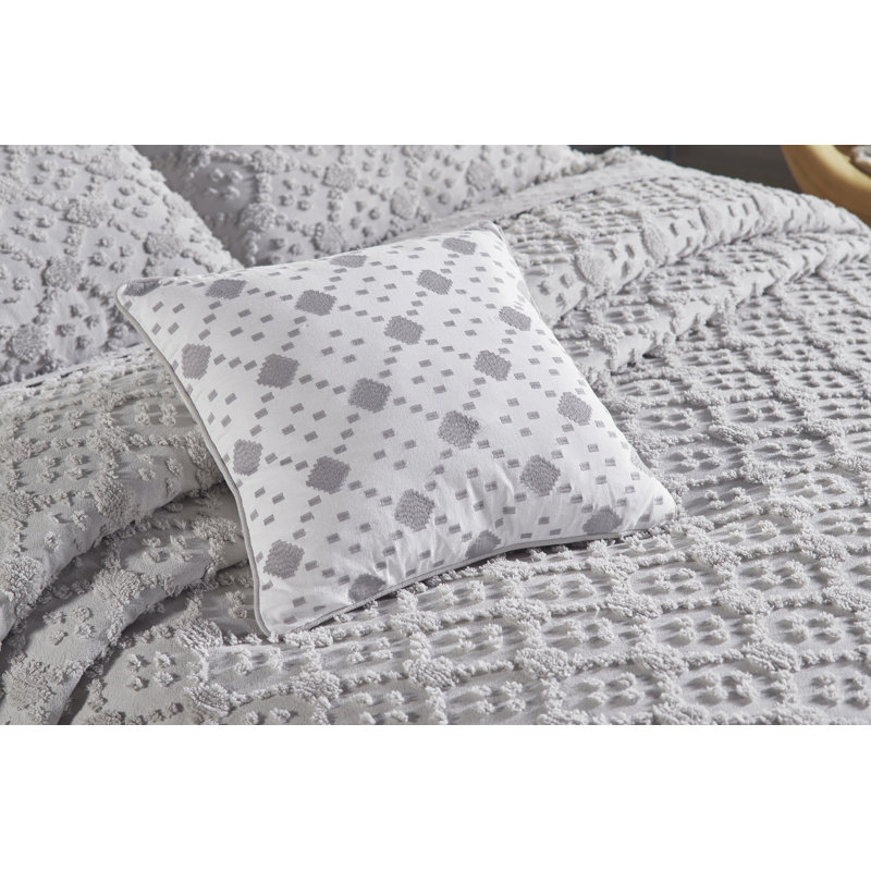 Charleston Collection 100% Cotton Bedding sets, Machine Washable Soft and Breathable 4-piece Chenille Bedspread & Sham with Geometric Embroidery, All season