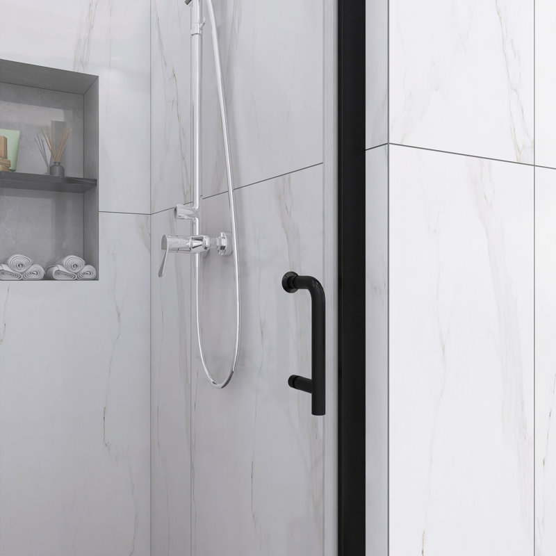 Matte Black 32'' x 72'' Semi-Frameless Pivot Shower Door with Clear Glass