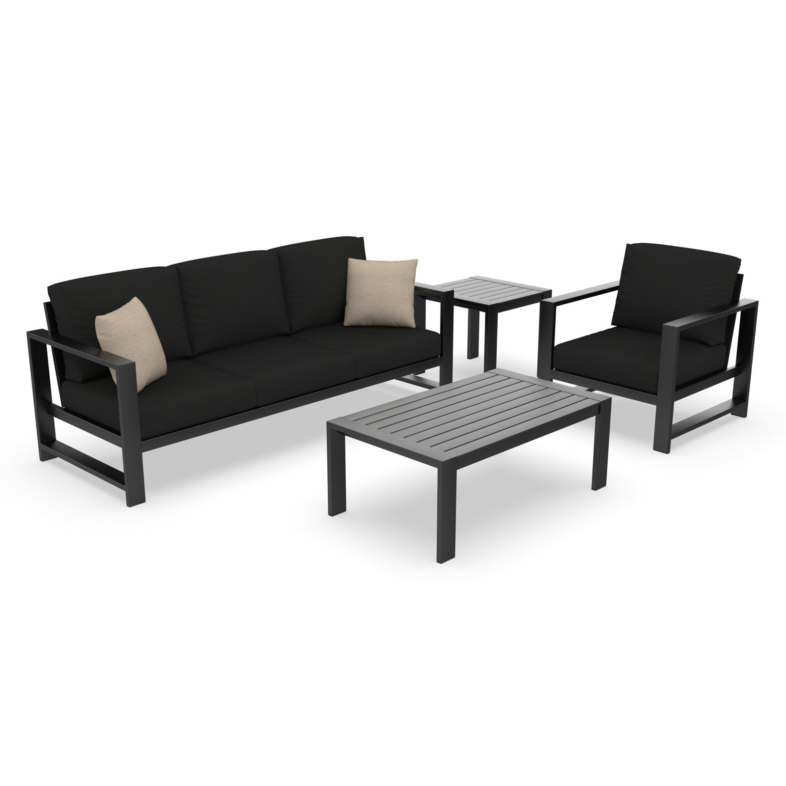 Dulcie 4-Person Sunbrella® Patio Seating Group, Canvas Black Sunbrella® Canvas