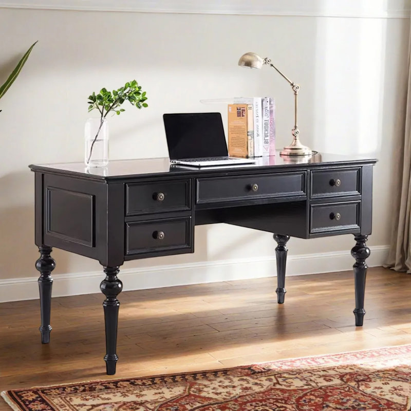 Bureau en bois massif de style américain, H 30,7 po x l 55,11 po x P 23,61 po, Noir