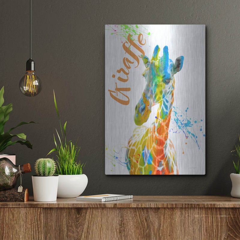 «Colorful Safari Animals D» par Jean Plout, art mural en métal, H 16 po x l 12 po