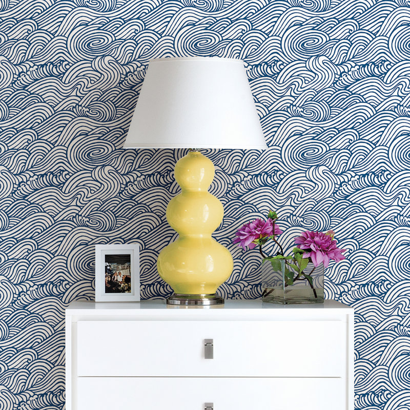Capella Wave 10m x 52cm Wallpaper Roll, Navy